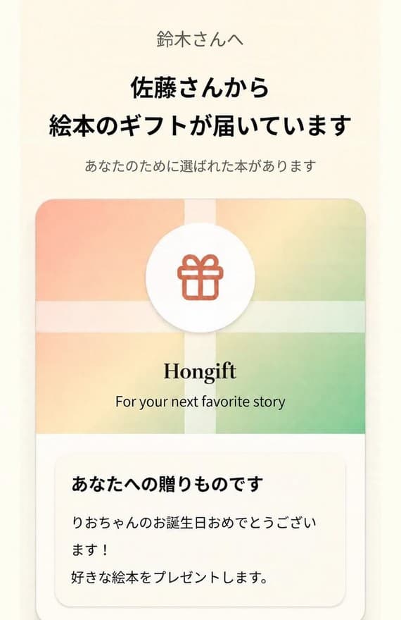 ギフトページの受け取り画面